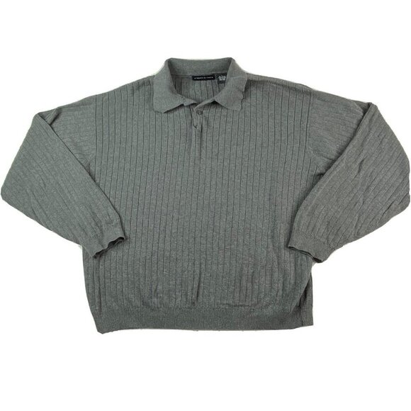 Preswick & Moore Pullover Sweater Mens Large Gray‎ Collar 2 Button 100% Cotton - Picture 1 of 12